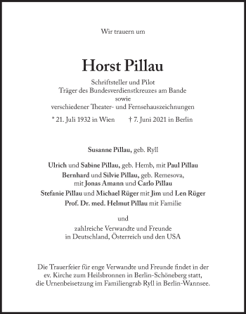 Traueranzeige von Horst Pillau von Süddeutsche Zeitung
