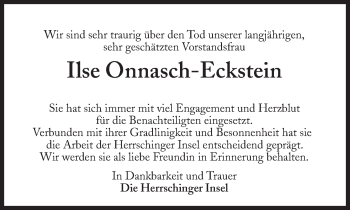 Traueranzeige von Ilse Onnasch-Eckstein von Süddeutsche Zeitung