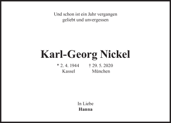 Traueranzeige von Karl-Georg Nickel von Süddeutsche Zeitung