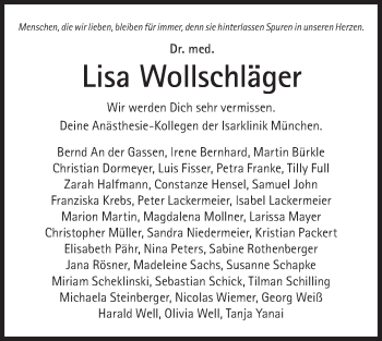 Traueranzeige von Lisa Wollschläger von Süddeutsche Zeitung