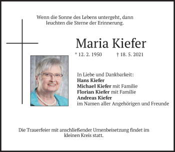 Traueranzeige von Maria Kiefer von Süddeutsche Zeitung