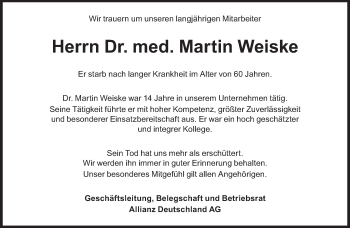 Traueranzeige von Martin Weiske von Süddeutsche Zeitung