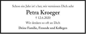Traueranzeige von Petra Kroeger von Süddeutsche Zeitung
