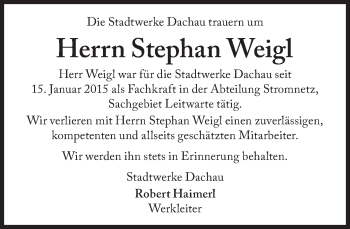 Traueranzeige von Stephan Weigl von Süddeutsche Zeitung