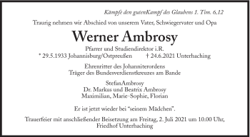 Traueranzeige von Werner Ambrosy von Süddeutsche Zeitung