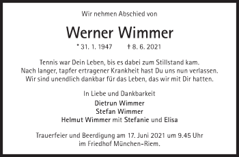 Traueranzeige von Werner Wimmer von Süddeutsche Zeitung