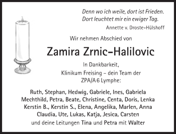 Traueranzeige von Zamira Zrnic-Halilovic von Süddeutsche Zeitung