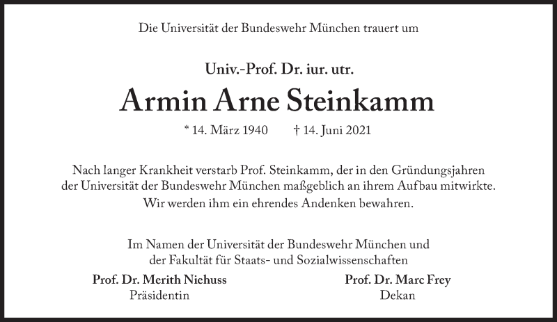  Traueranzeige für Armin Arne Steinkamm vom 03.07.2021 aus Süddeutsche Zeitung
