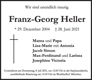 Traueranzeige von Franz-Georg Heller von Süddeutsche Zeitung