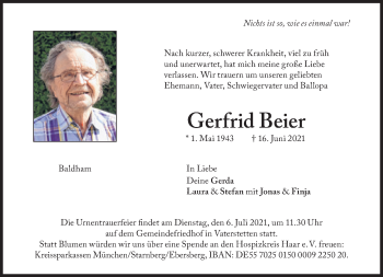 Traueranzeige von Gerfrid Beier von Süddeutsche Zeitung