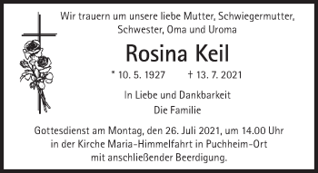 Traueranzeige von Rosina Keil von Süddeutsche Zeitung