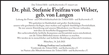 Traueranzeige von Stefanie Freifrau von Welser von Süddeutsche Zeitung