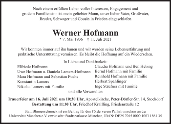 Traueranzeige von Werner Hofmann von Süddeutsche Zeitung