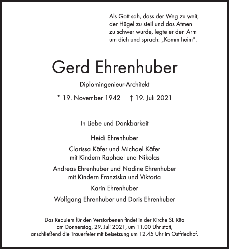  Traueranzeige für Gerd Ehrenhuber vom 24.07.2021 aus Süddeutsche Zeitung