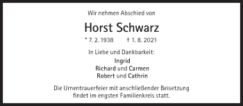 Traueranzeige von Horst Schwarz von Süddeutsche Zeitung