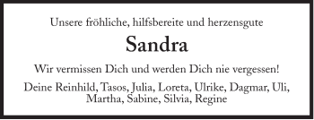 Traueranzeige von Sandra  von Süddeutsche Zeitung