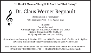 Traueranzeige von Claus Werner Regnault von Süddeutsche Zeitung