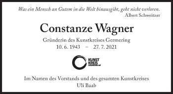 Traueranzeige von Constanze Wagner von Süddeutsche Zeitung