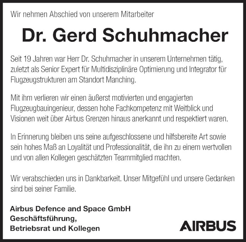  Traueranzeige für Gerd Schuhmacher vom 25.09.2021 aus Süddeutsche Zeitung