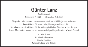 Traueranzeige von Günter Lanz von Süddeutsche Zeitung