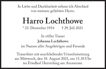 Traueranzeige von Harro Lochthowe von Süddeutsche Zeitung