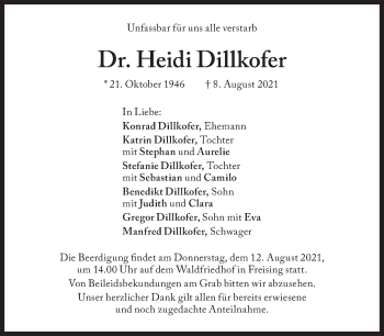 Traueranzeige von Heidi Dillkofer von Süddeutsche Zeitung