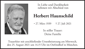 Traueranzeige von Herbert Haunschild von Süddeutsche Zeitung