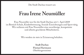 Traueranzeige von Irene Neumüller von Süddeutsche Zeitung