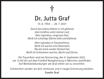 Traueranzeige von Jutta Graf von Süddeutsche Zeitung