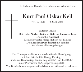 Traueranzeige von Kurt Paul Oskar Keil von Süddeutsche Zeitung