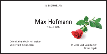 Traueranzeige von Max Hofmann von Süddeutsche Zeitung