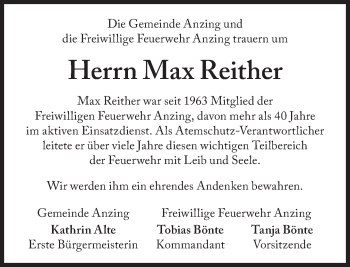 Traueranzeige von Max Reither von Süddeutsche Zeitung