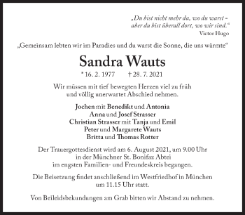 Traueranzeige von Sandra Wauts von Süddeutsche Zeitung
