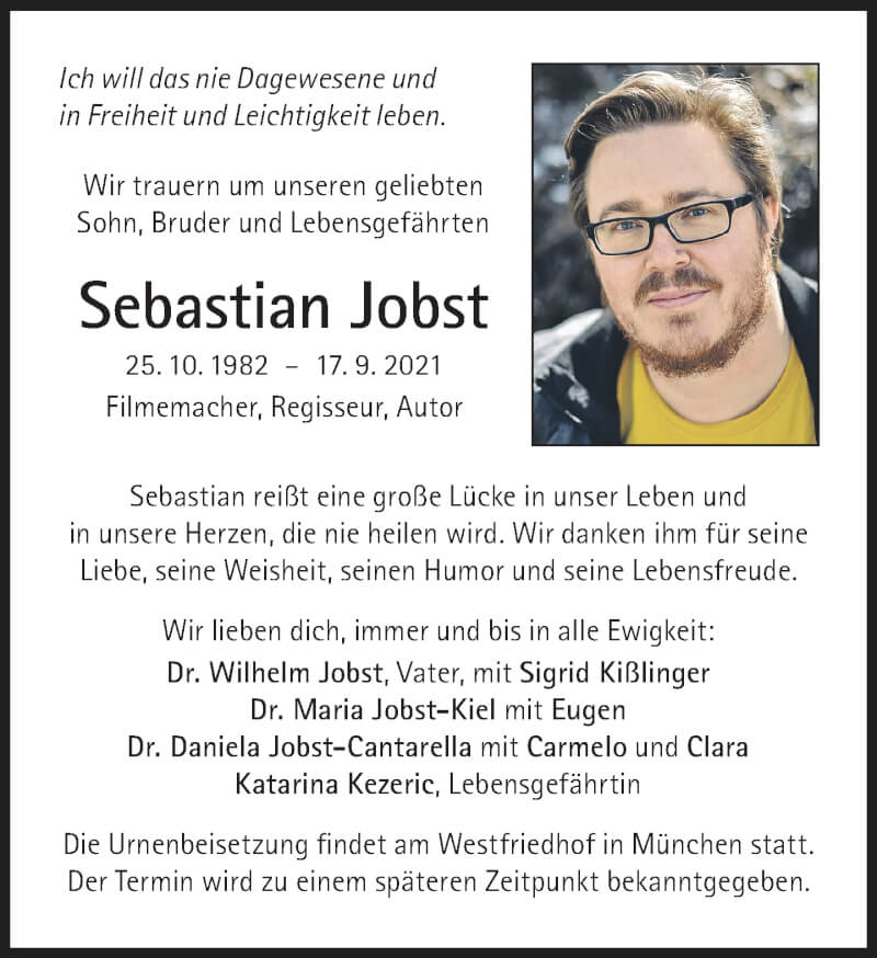  Traueranzeige für Sebastian Jobst vom 25.09.2021 aus Süddeutsche Zeitung