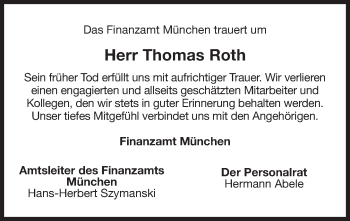 Traueranzeige von Thomas Roth von Süddeutsche Zeitung