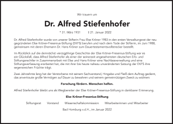 Traueranzeige von Alfred Stiefenhofer von Süddeutsche Zeitung