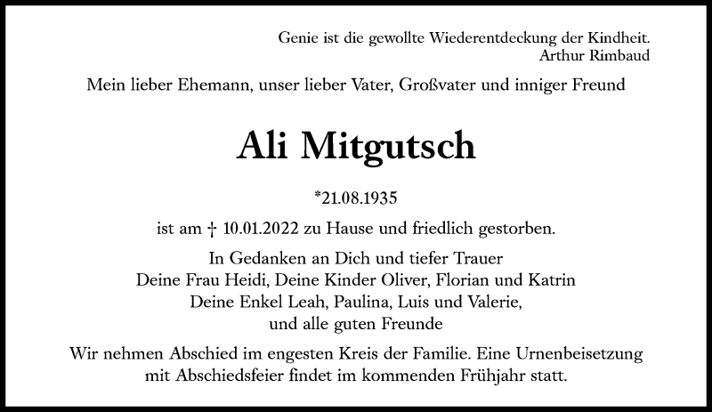  Traueranzeige für Ali Mitgutsch vom 15.01.2022 aus Süddeutsche Zeitung