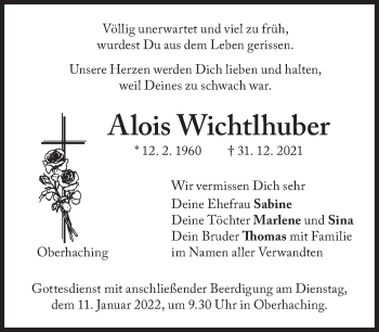 Traueranzeige von Alois Wichtlhuber von Süddeutsche Zeitung