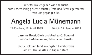 Traueranzeige von Angela Lucia Münemann von Süddeutsche Zeitung