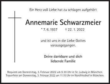 Traueranzeige von Annemarie Schwarzmeier von Süddeutsche Zeitung