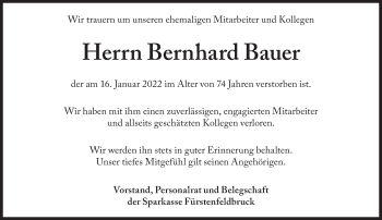 Traueranzeige von Bernhard Bauer von Süddeutsche Zeitung