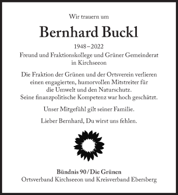 Traueranzeige von Bernhard Buckl von Süddeutsche Zeitung