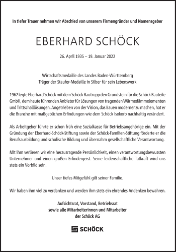 Traueranzeige von Eberhard Schöck von Süddeutsche Zeitung