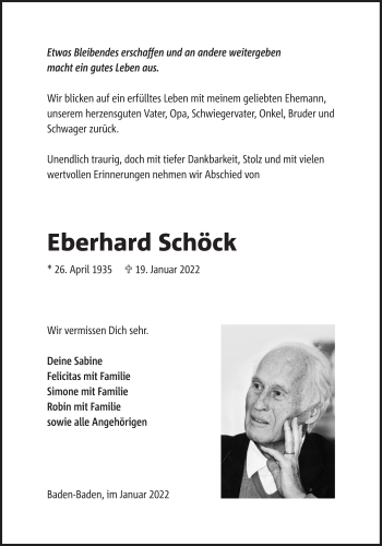 Traueranzeige von Eberhard Schöck von Süddeutsche Zeitung