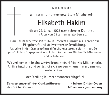Traueranzeige von Elisabeth Hakim von Süddeutsche Zeitung