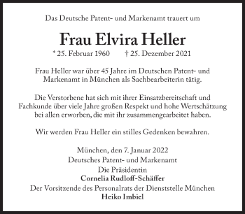 Traueranzeige von Elvira Heller von Süddeutsche Zeitung