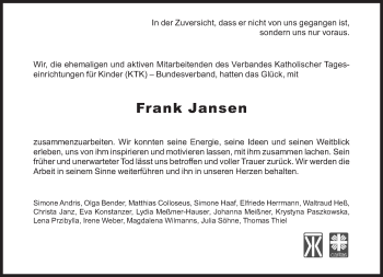 Traueranzeige von Frank Jansen von Süddeutsche Zeitung