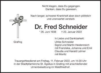 Traueranzeige von Fred Schneider von Süddeutsche Zeitung