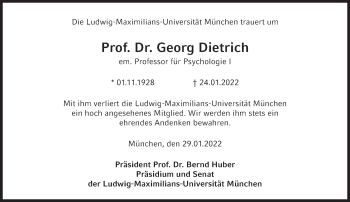 Traueranzeige von Georg Dietrich von Süddeutsche Zeitung