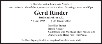 Traueranzeige von Gerd Rinder von Süddeutsche Zeitung